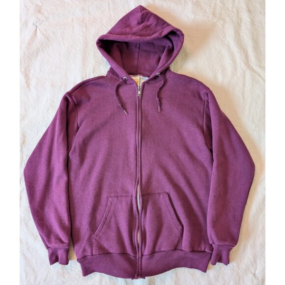 Challanger 70s Thermal Lined Purple Full Zip Hoodie Sweat Men's Medium USA Made - Picture 2 of 8